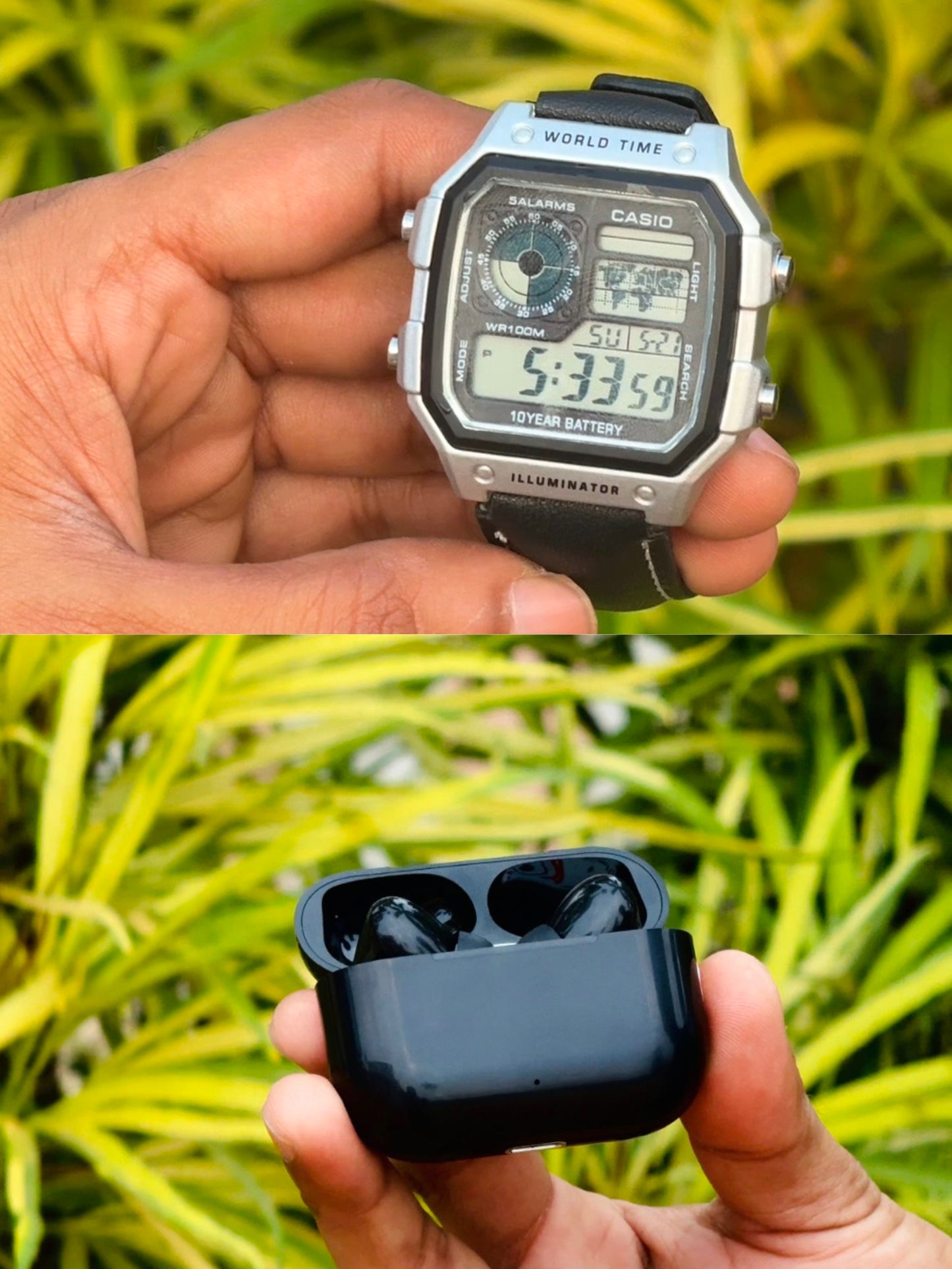 Retro World Time Digital Watch | Premium Leather Strap + FREE Earbuds