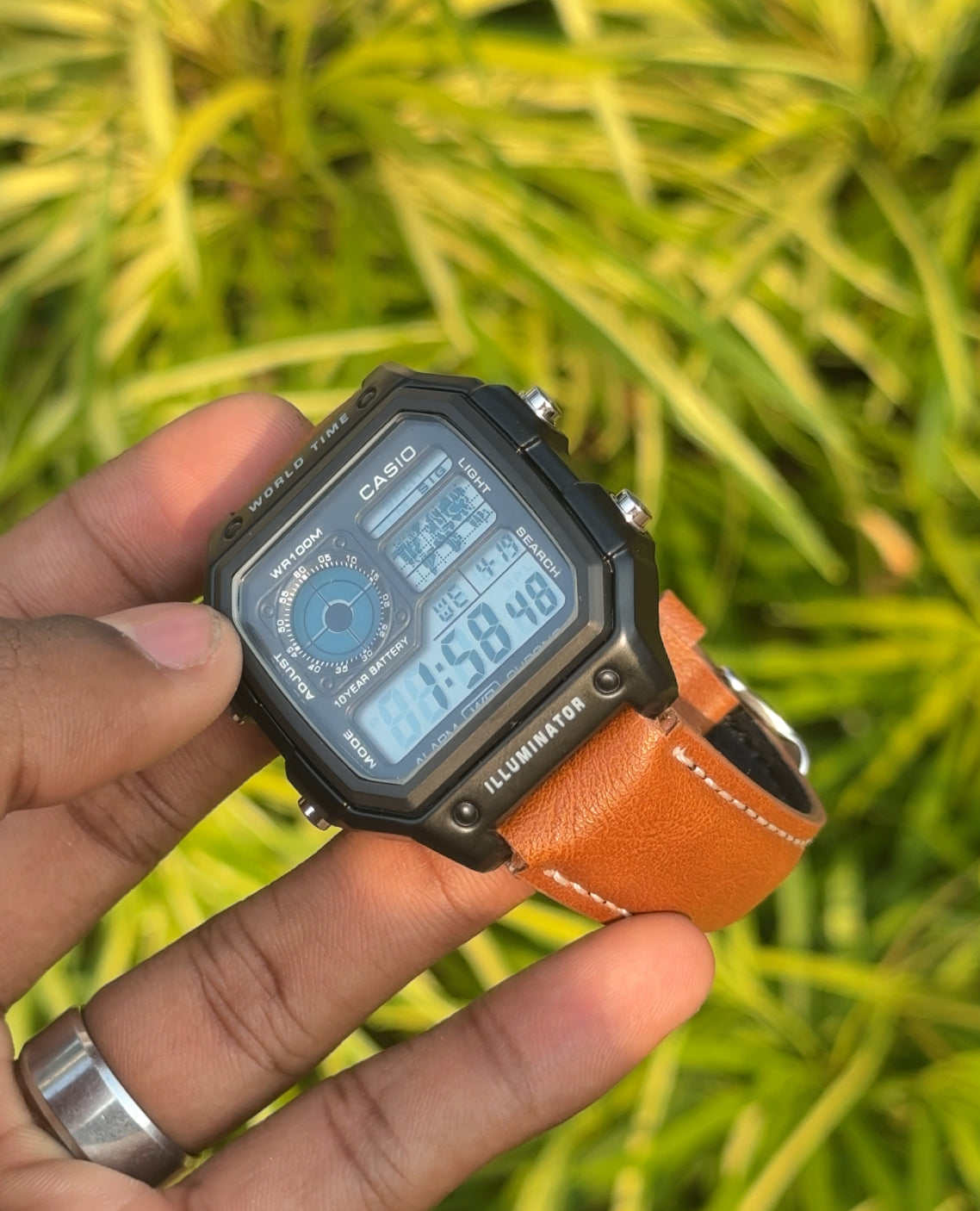 Retro World Time Digital Watch – Premium Leather Strap