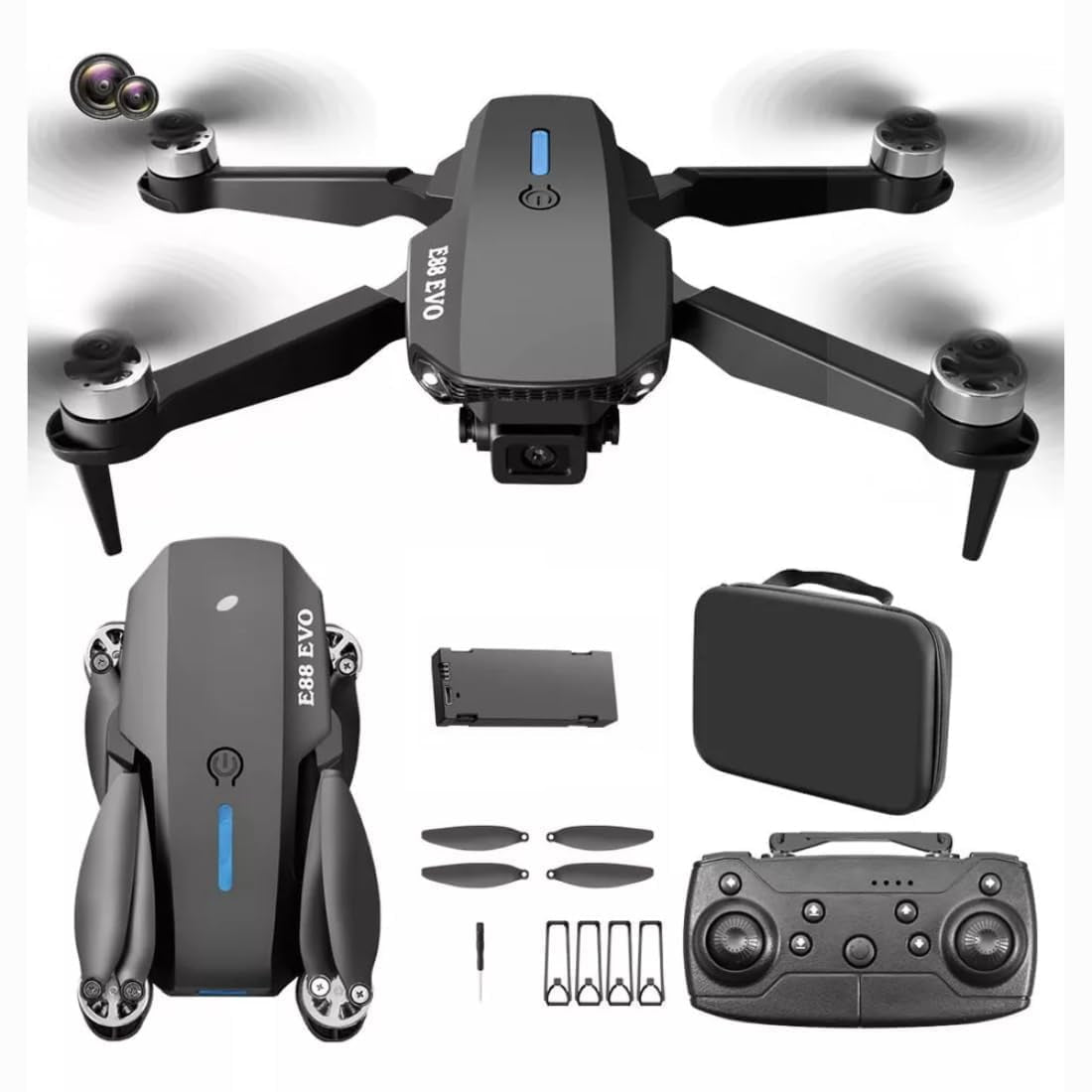 E88 EVO Foldable HD Camera Drone – WiFi FPV | Altitude Hold | 360° Flip | One-Key Takeoff & Landing | Beginner Friendly