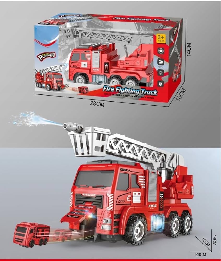 Premium RC Fire Rescue Truck – Water Spray, Extendable Ladder, LED Lights & Sound | Rechargeable RC Toy